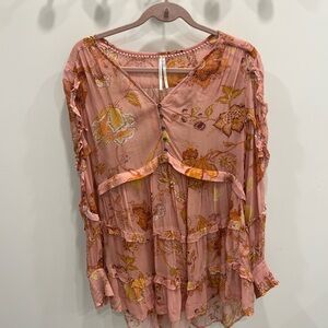 Anthropologie Pink Floral Blouse